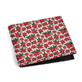 Poinsettia Floral Mens Minimalist Leather Folded Wallet