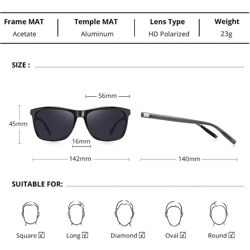 Polarized Aluminum Sunglasses Vintage Square Frame Sun Glasses For Men/Women - Hershey