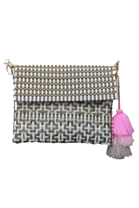 Preppy Tile Gold & White Citron Clutch