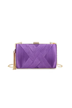 Purple Satin Clutch Bag With Tassels