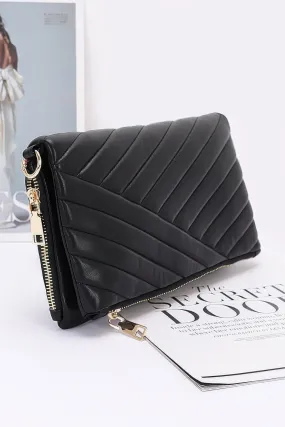 Quilted Faux Leather Half Folded Cltuch