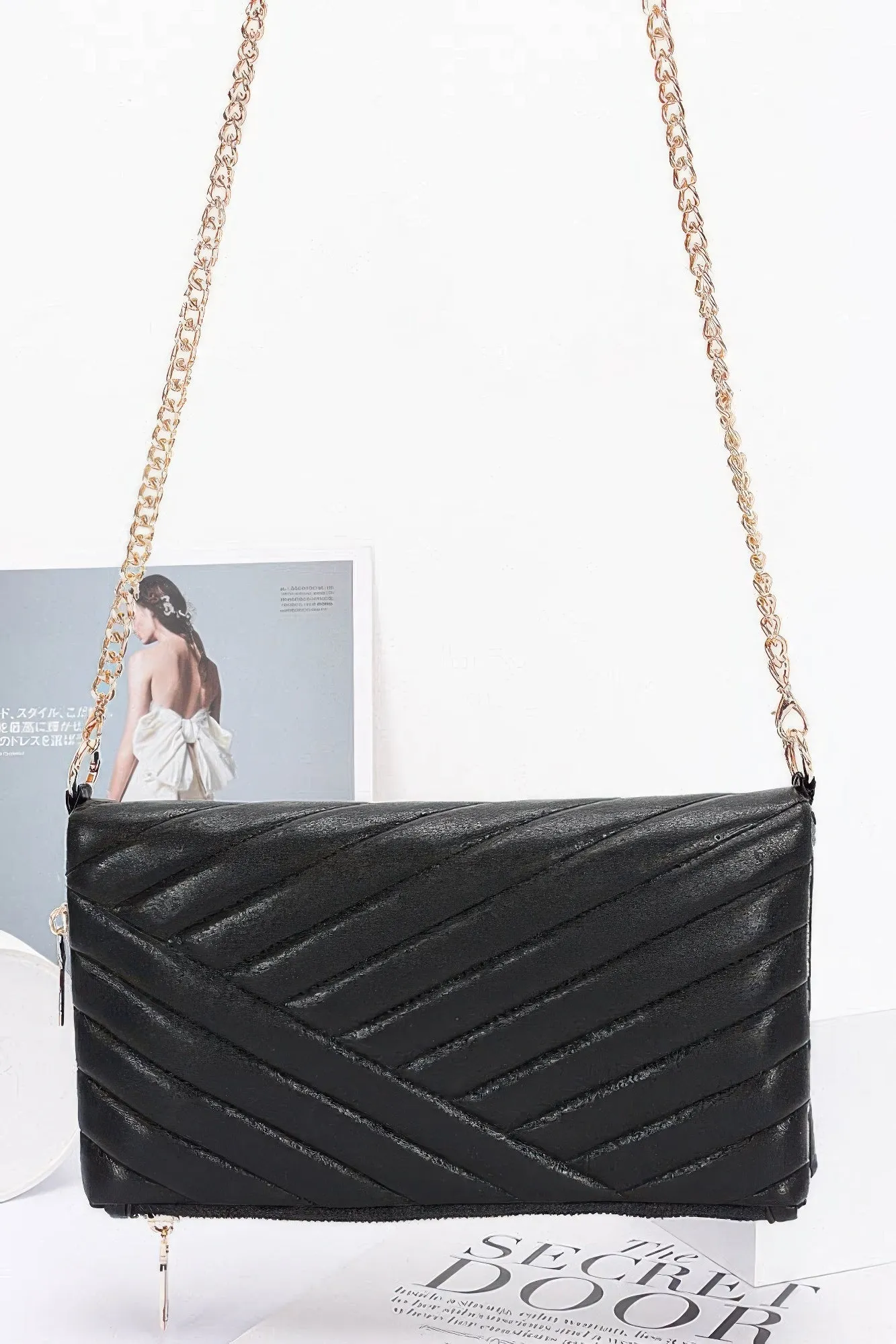 Quilted Faux Leather Half Folded Cltuch