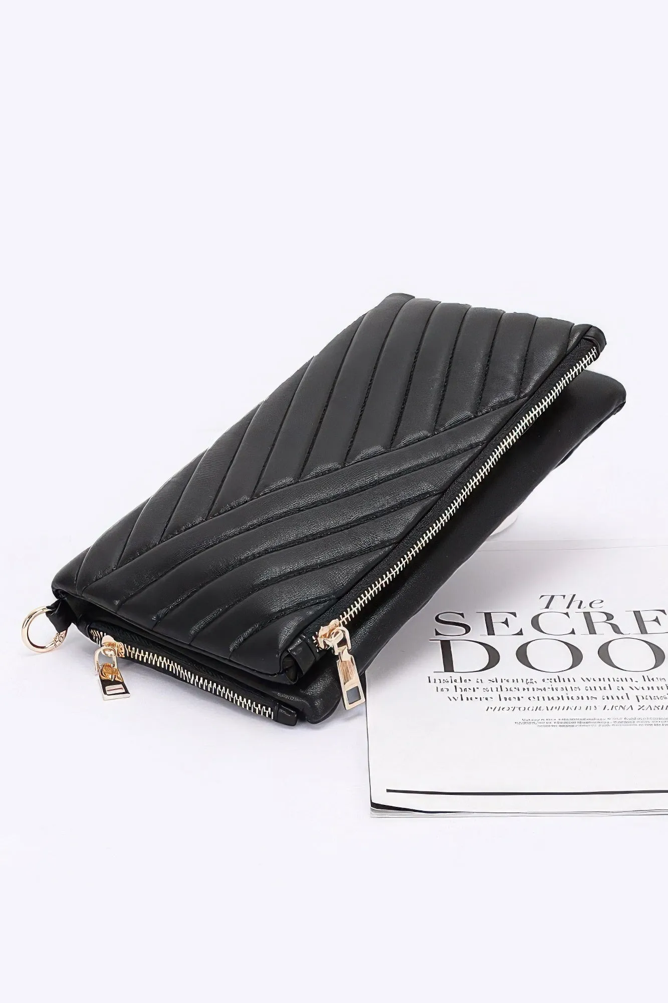 Quilted Faux Leather Half Folded Cltuch