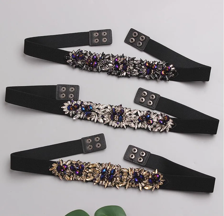 Retro fashion crystal rhinestone inlay elastic elastic belt thin girdle belt
