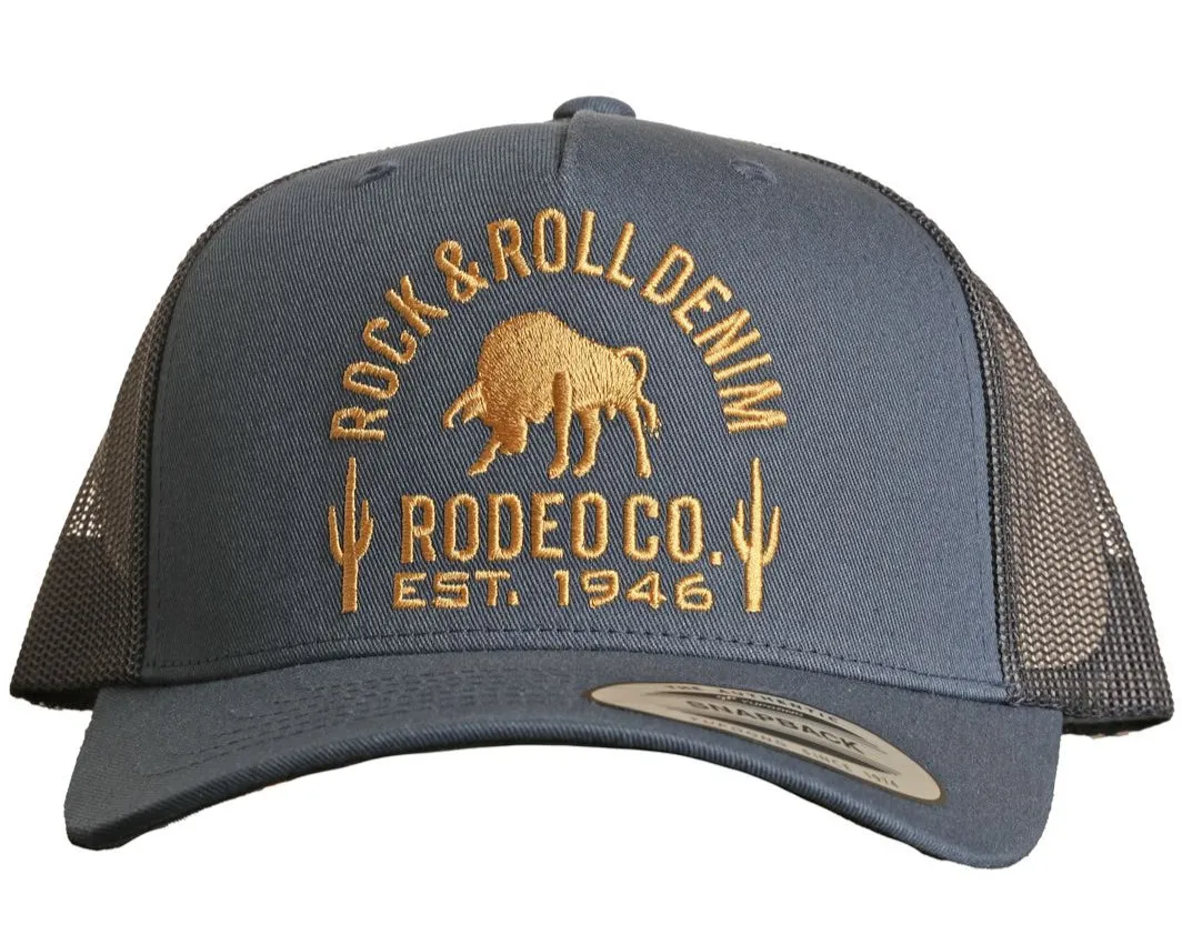 ROCK & ROLL DENIM CURVED TRUCKER CAP in NAVY
