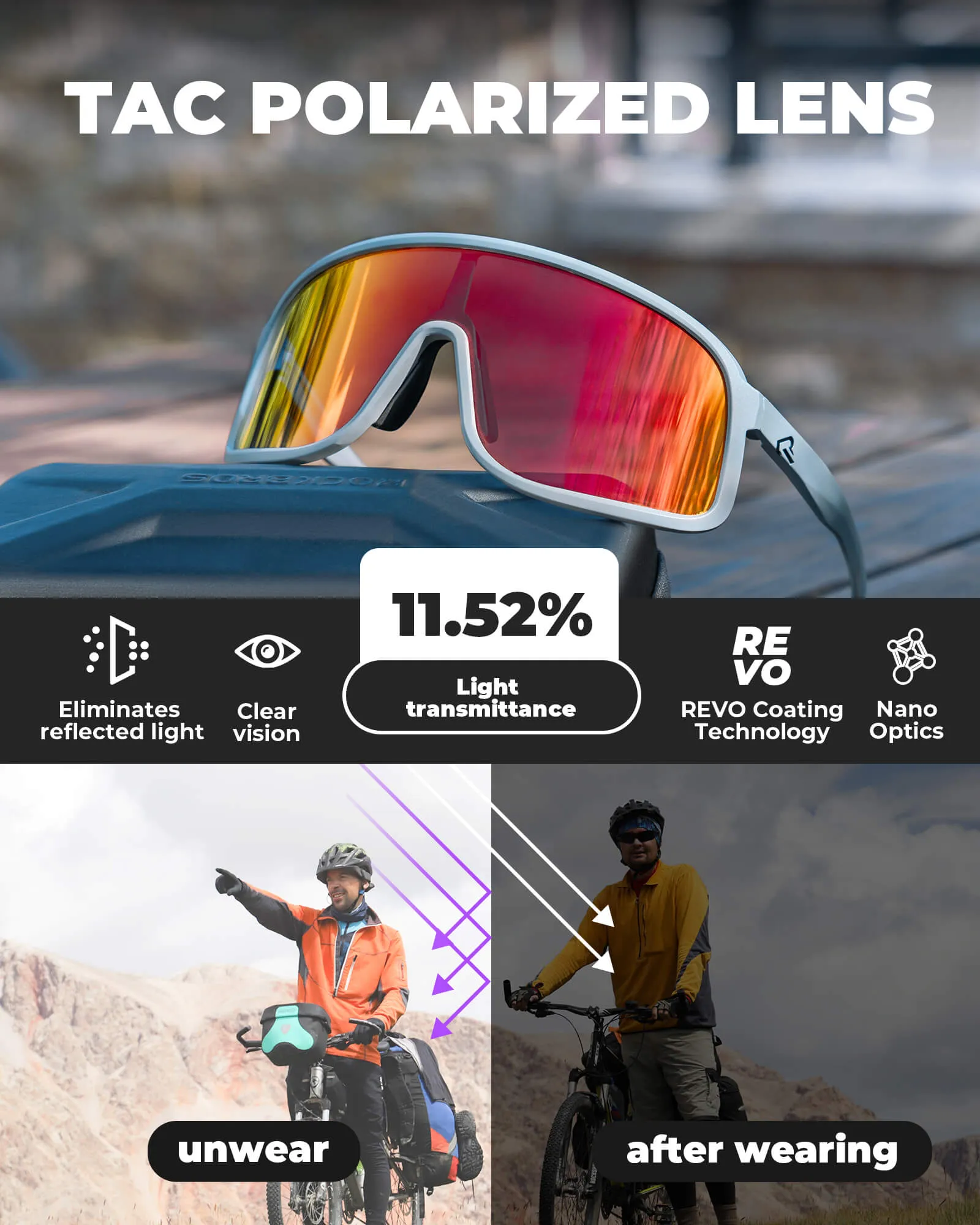 ROCKBROS Polarized Sunglasses TR90 Frame Cycling Glasses  UV400 Unisex SP350