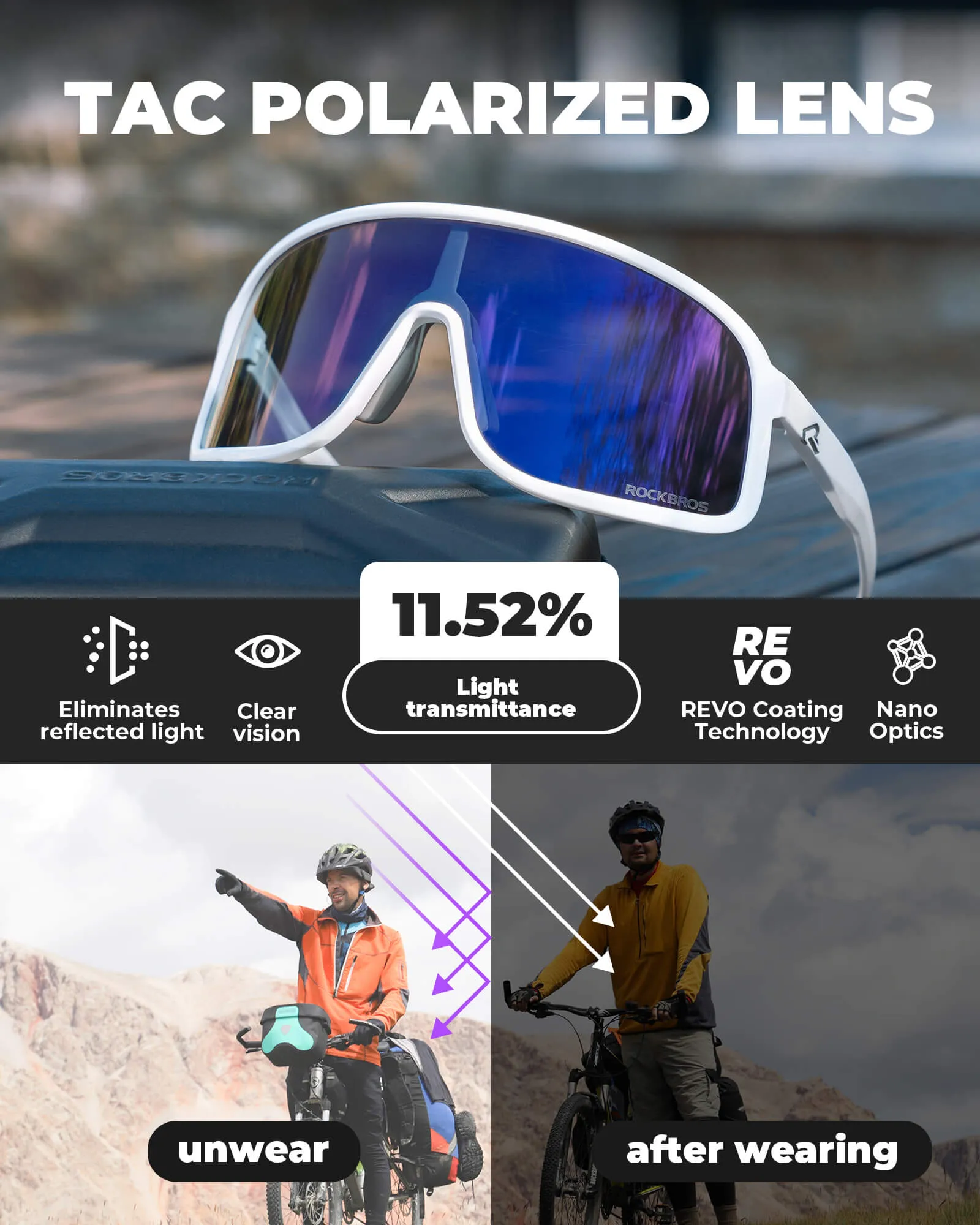 ROCKBROS Polarized Sunglasses TR90 Frame Cycling Glasses  UV400 Unisex SP350