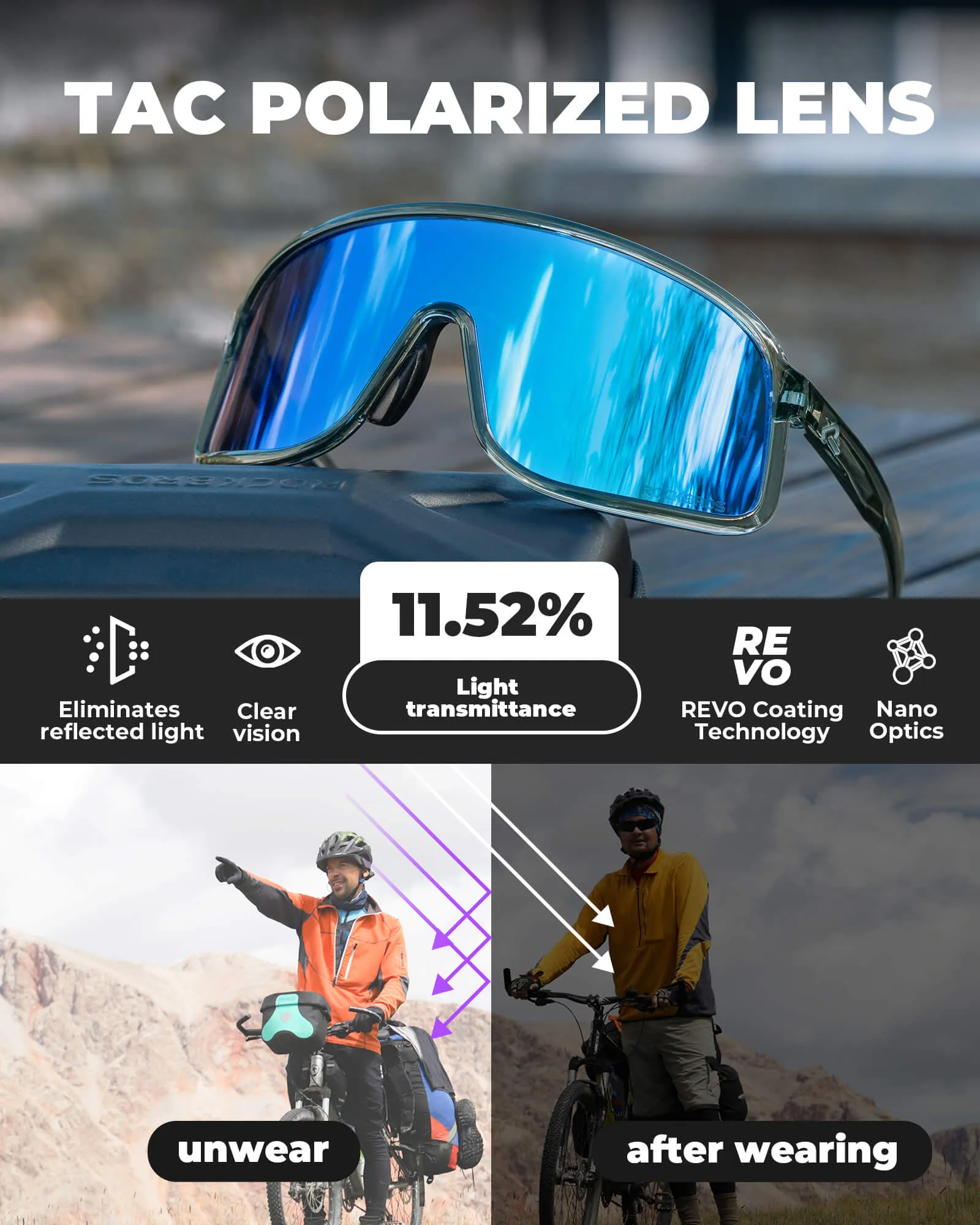 ROCKBROS Polarized Sunglasses TR90 Frame Cycling Glasses  UV400 Unisex SP350
