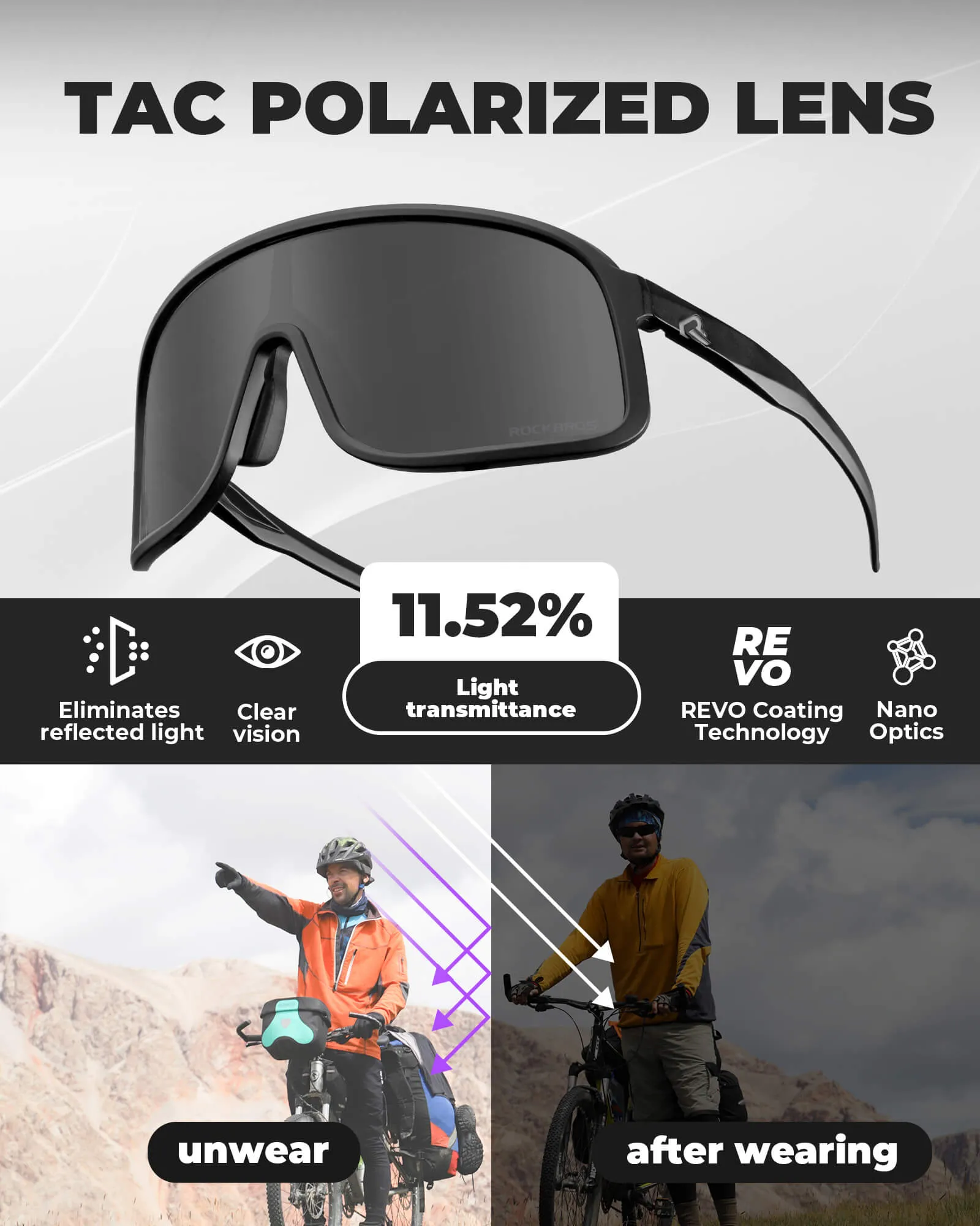 ROCKBROS Polarized Sunglasses TR90 Frame Cycling Glasses  UV400 Unisex SP350