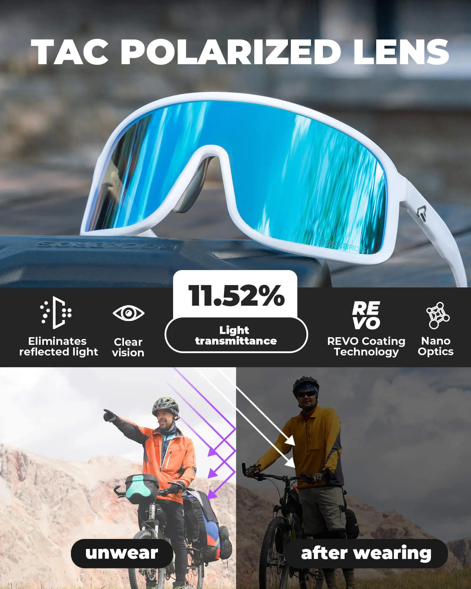 ROCKBROS Polarized Sunglasses TR90 Frame Cycling Glasses  UV400 Unisex SP350