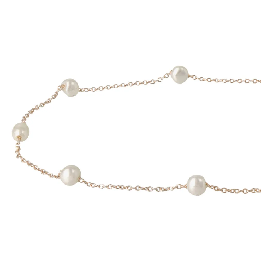 Rose Silver Pearl Station Necklace