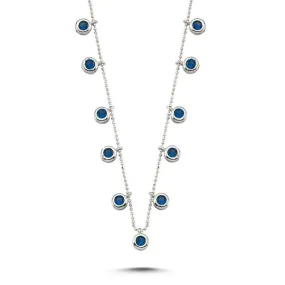 Round Cut Blue dangle choker necklace in sterling silver