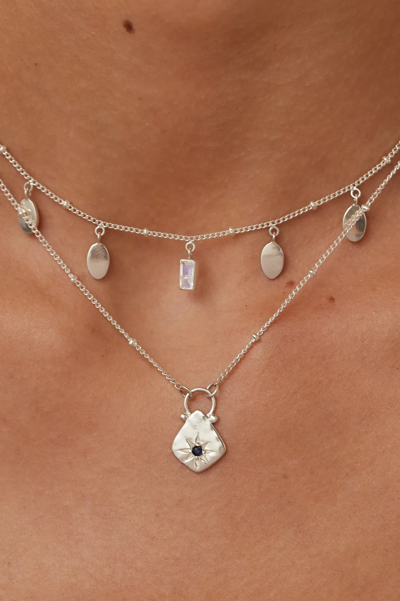 Sapphire Star Hammered Silver Necklace