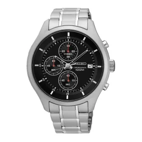 Seiko Men's Silver Stainless Steel Black Chronograph Watch SKS539P