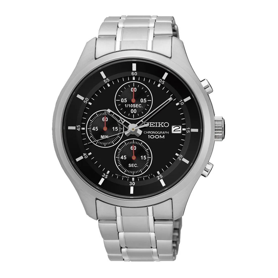 Seiko Men's Silver Stainless Steel Black Chronograph Watch SKS539P