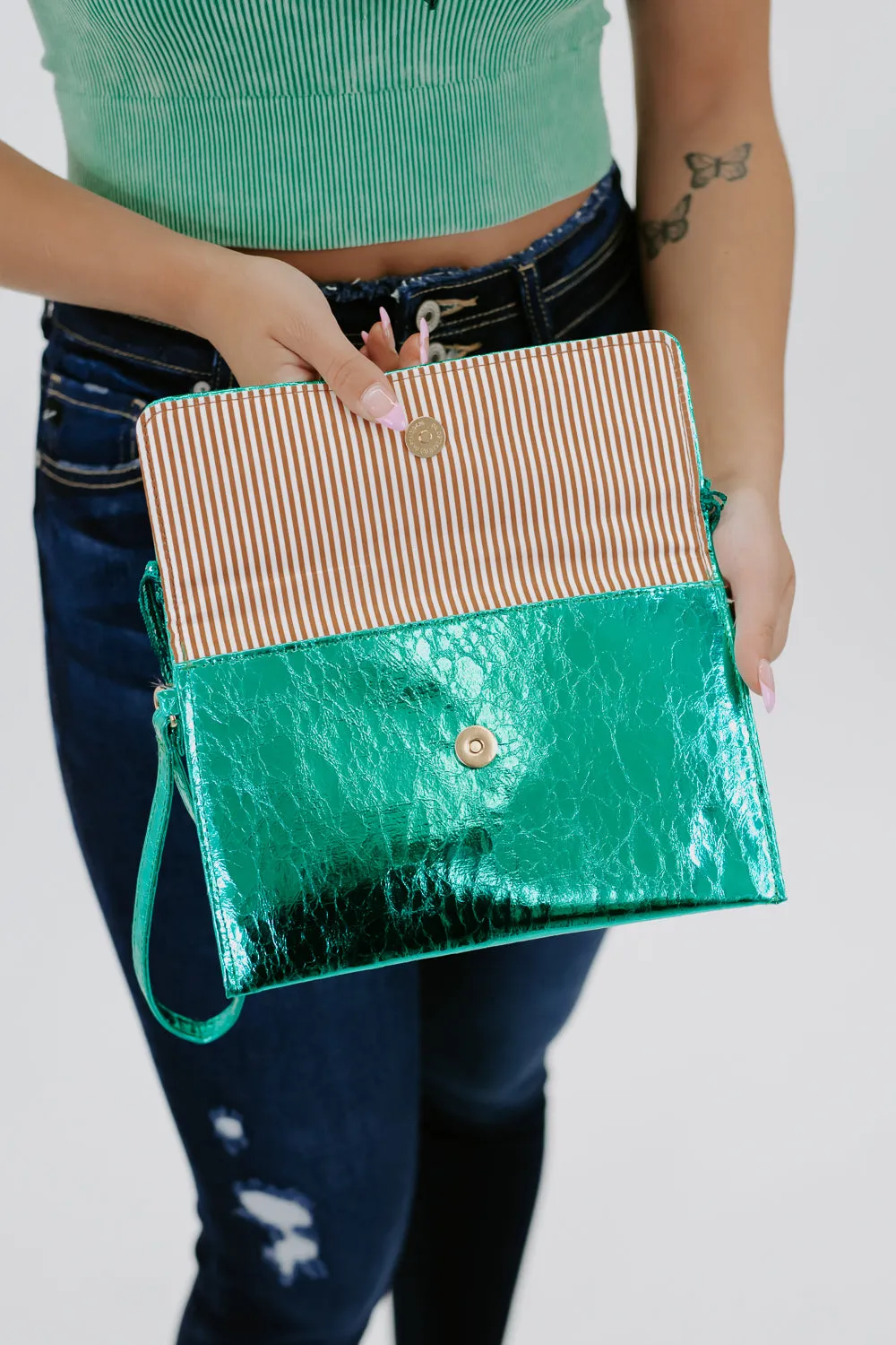 Shake It Tassel Clutch, Green
