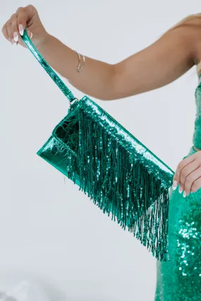 Shake It Tassel Clutch, Green