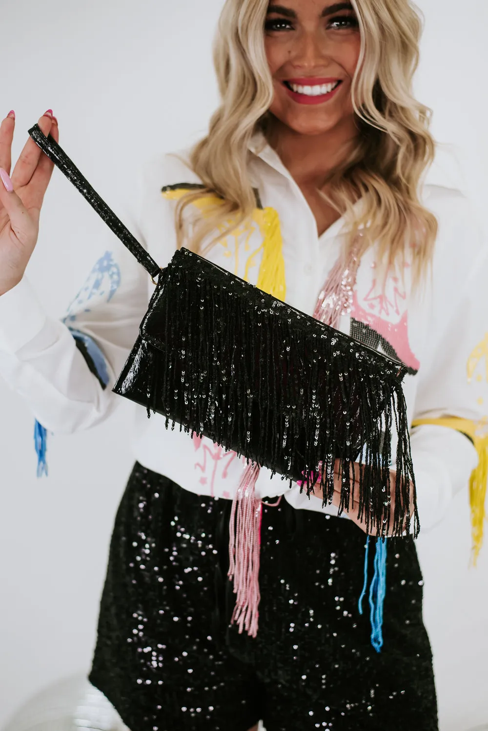 Shake Your Tassels Clutch, Black