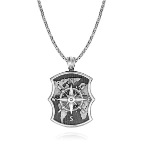 Silver Compass Necklace, Oxidized Compass Necklace, Unisex Jewelry