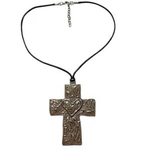 Silver Heart Cross Necklace
