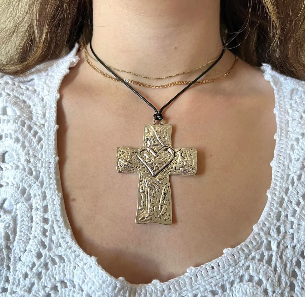 Silver Heart Cross Necklace