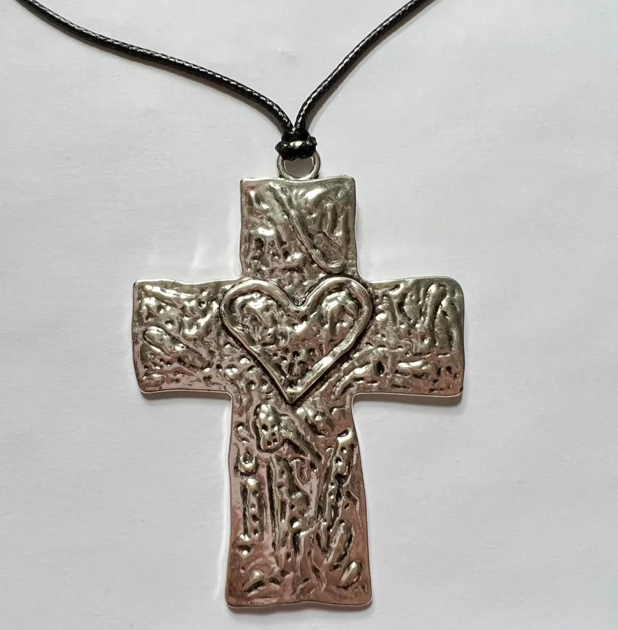 Silver Heart Cross Necklace