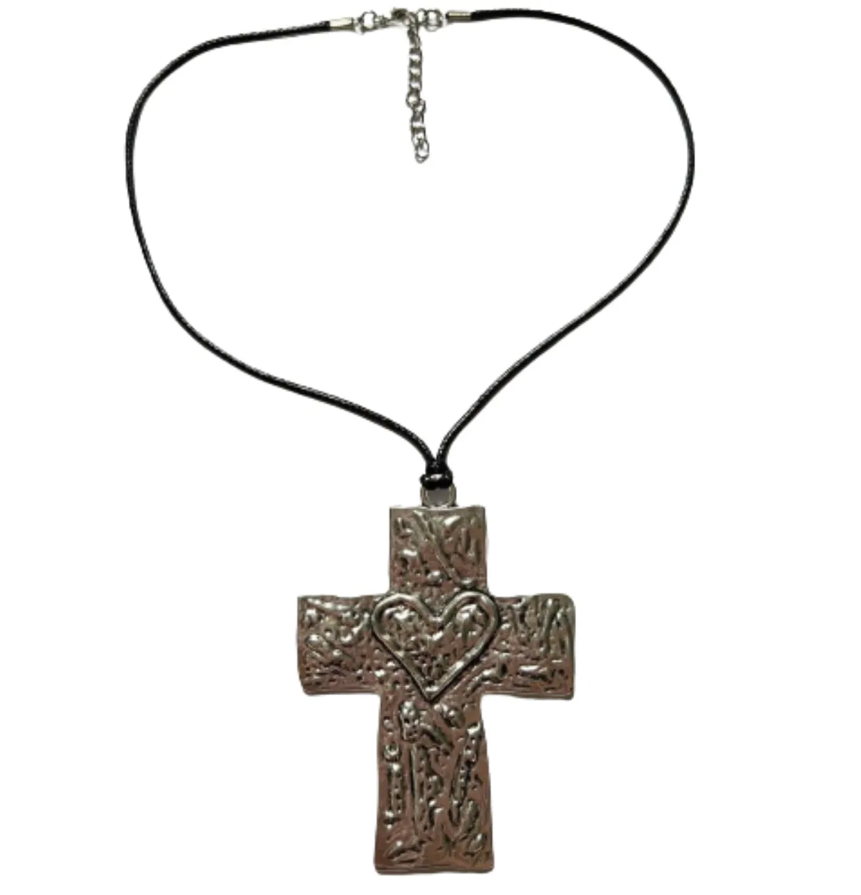 Silver Heart Cross Necklace