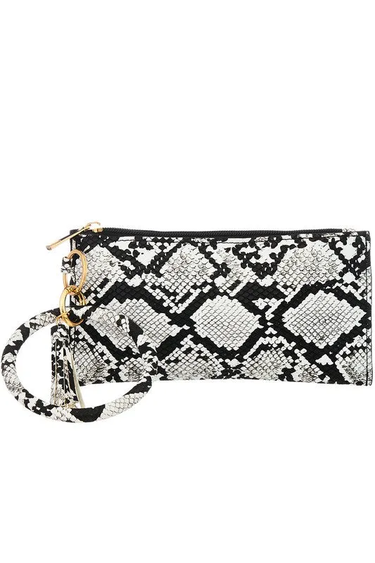 Snake Print Leather Key Chain/Bracelet Clutch