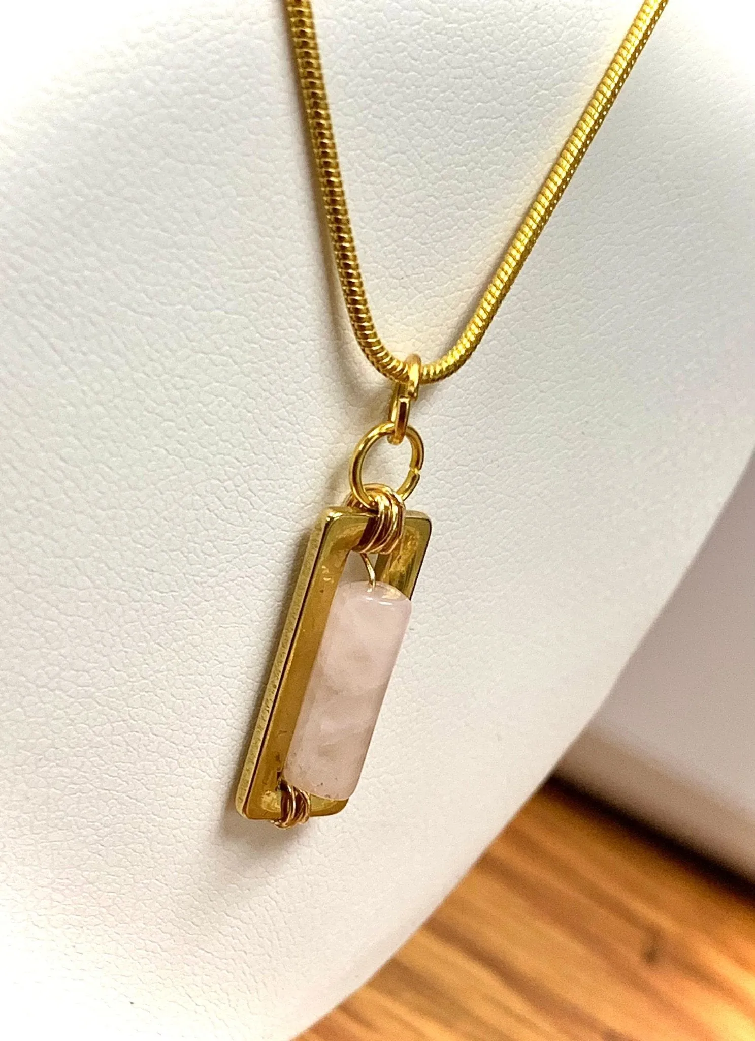 🔴SOLD🔴Ishtar- Handmade Genuine Rose Quartz Pendant on a Gold Plated Necklace