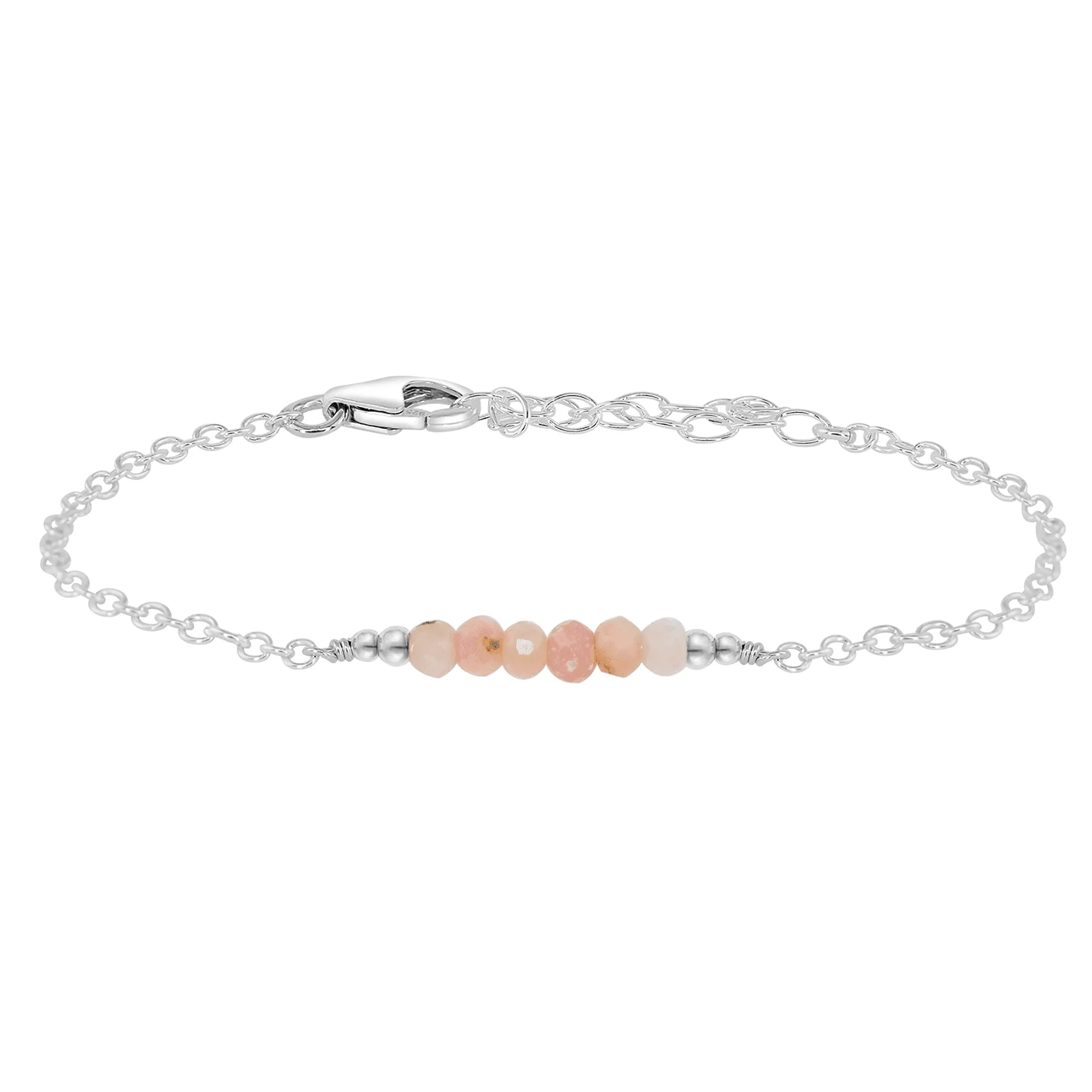 Sparkling Pink Peruvian Opal Gemstone Faceted Bead Bar Bracelet