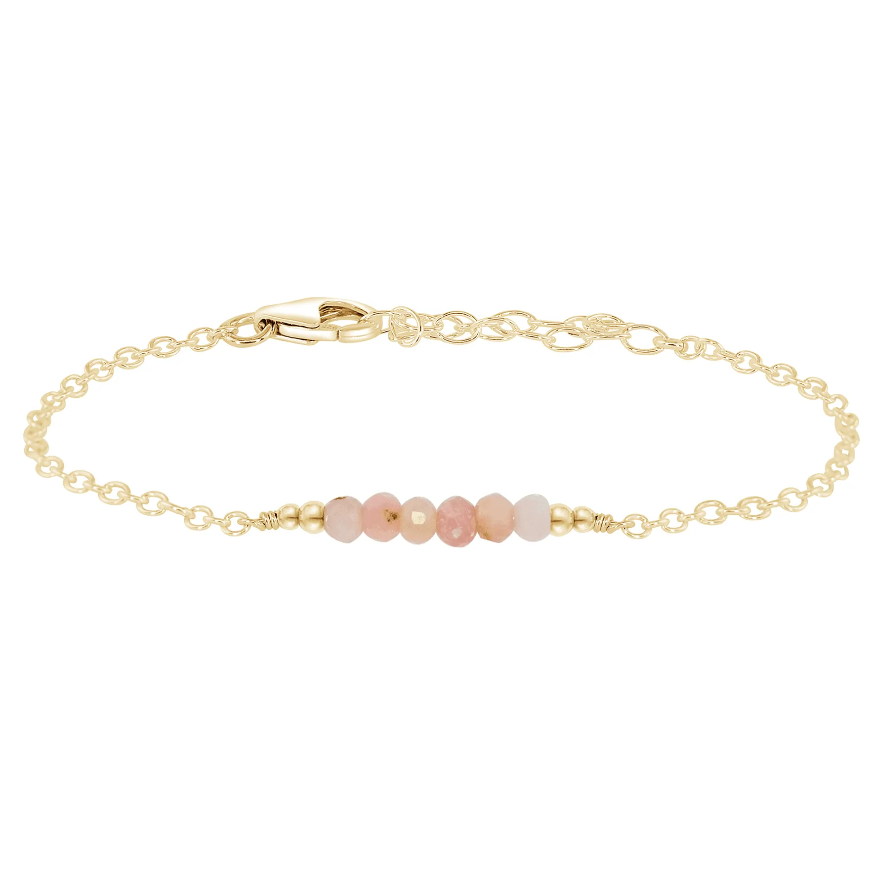 Sparkling Pink Peruvian Opal Gemstone Faceted Bead Bar Bracelet