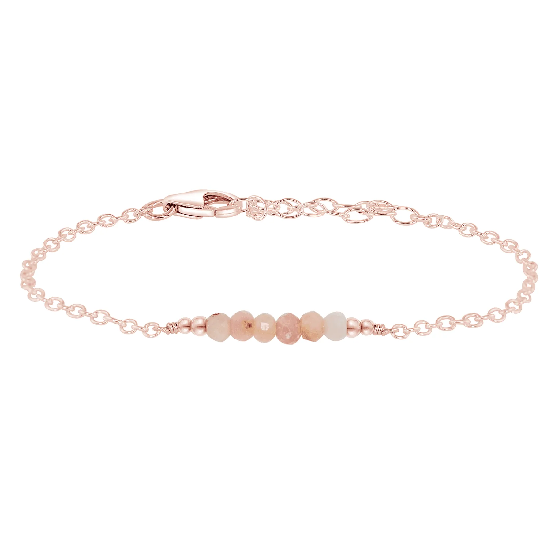 Sparkling Pink Peruvian Opal Gemstone Faceted Bead Bar Bracelet