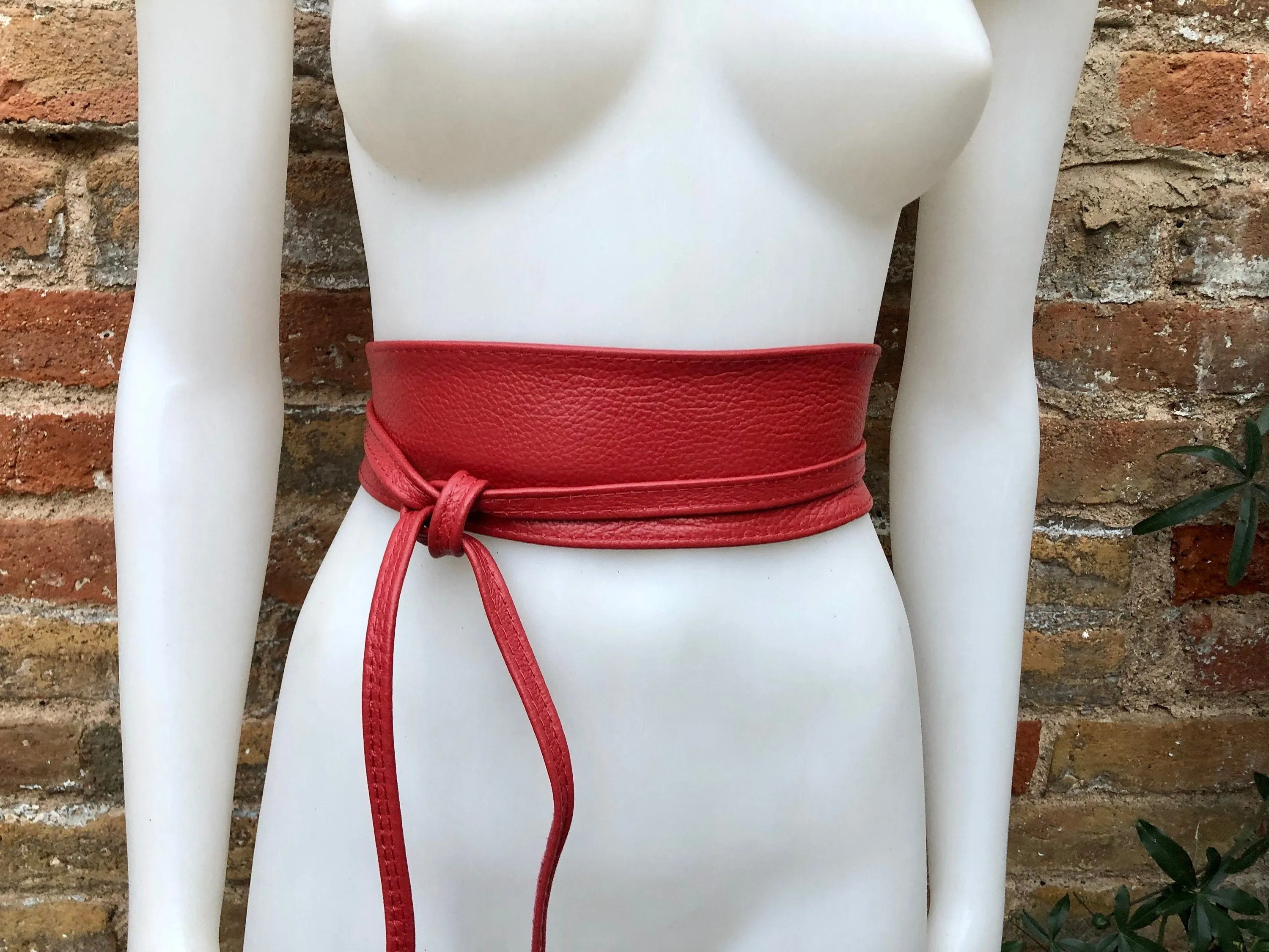 Special listing for Brittney. Obi belt in soft leather. Wrap belt in terracotta RED. Waist belt, dress belt. Wraparound boho leather belt. Genuine leather