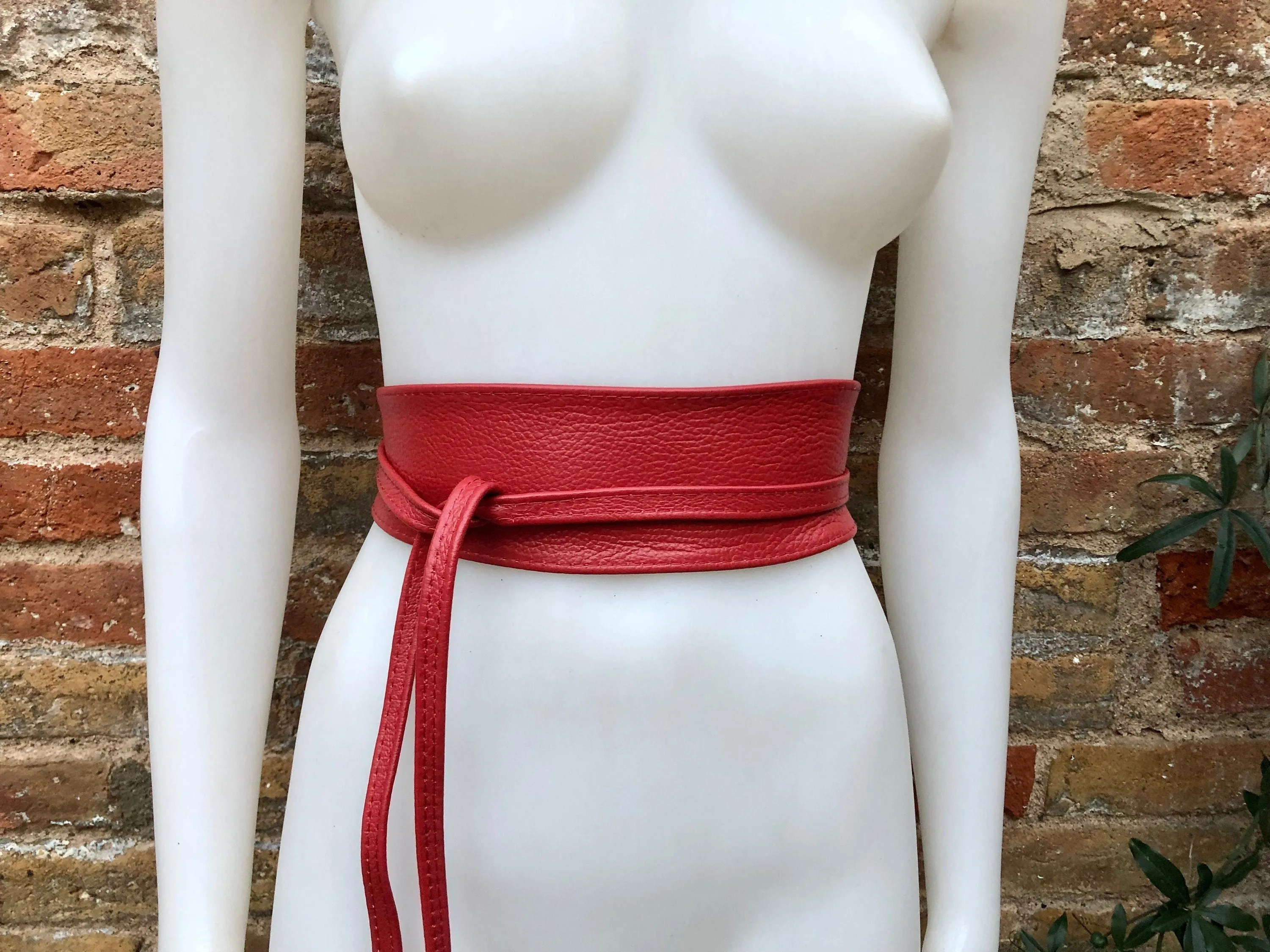 Special listing for Brittney. Obi belt in soft leather. Wrap belt in terracotta RED. Waist belt, dress belt. Wraparound boho leather belt. Genuine leather