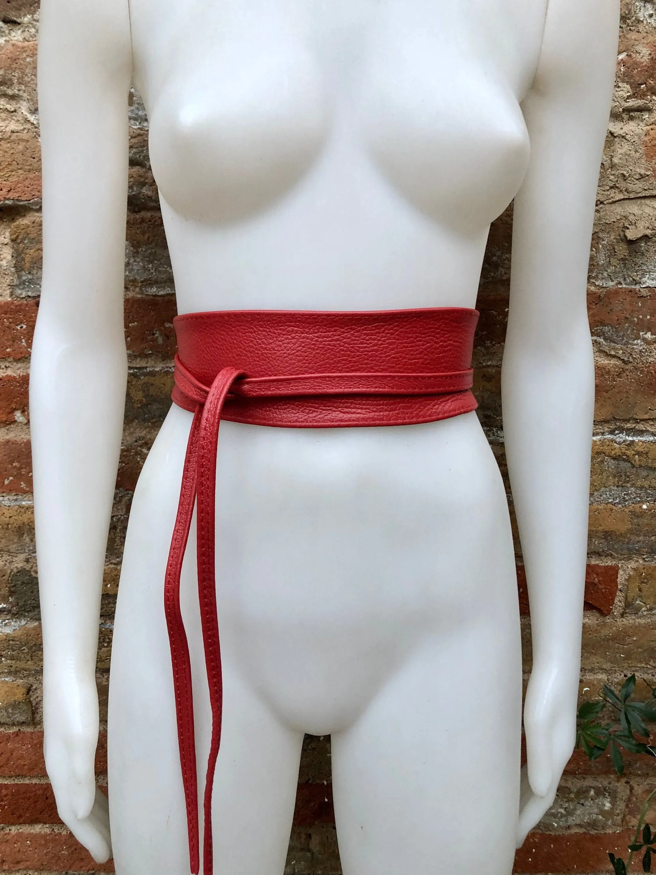 Special listing for Brittney. Obi belt in soft leather. Wrap belt in terracotta RED. Waist belt, dress belt. Wraparound boho leather belt. Genuine leather