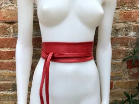 Special listing for Brittney. Obi belt in soft leather. Wrap belt in terracotta RED. Waist belt, dress belt. Wraparound boho leather belt. Genuine leather