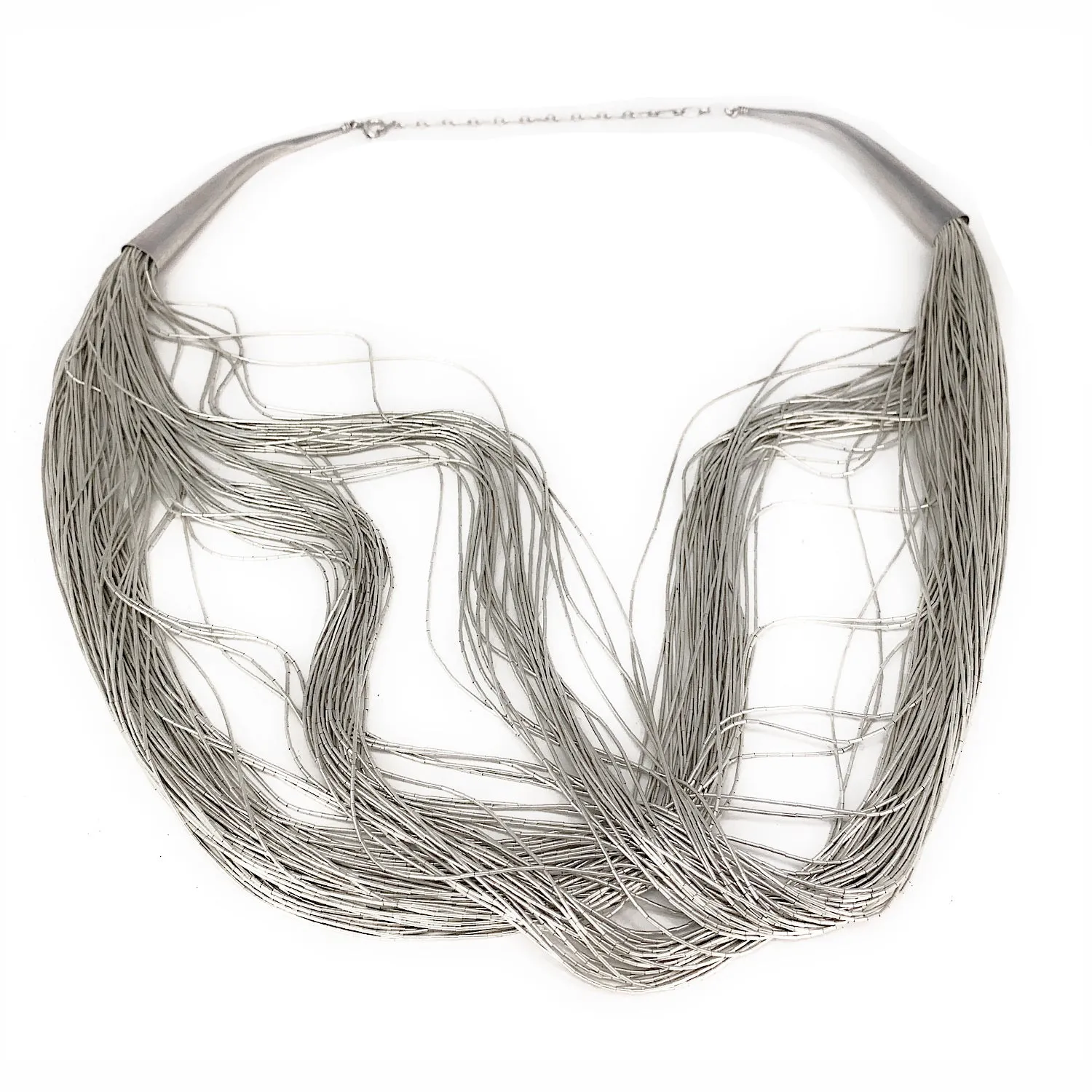 Sterling Silver 100 Strand Liquid Silver Necklace