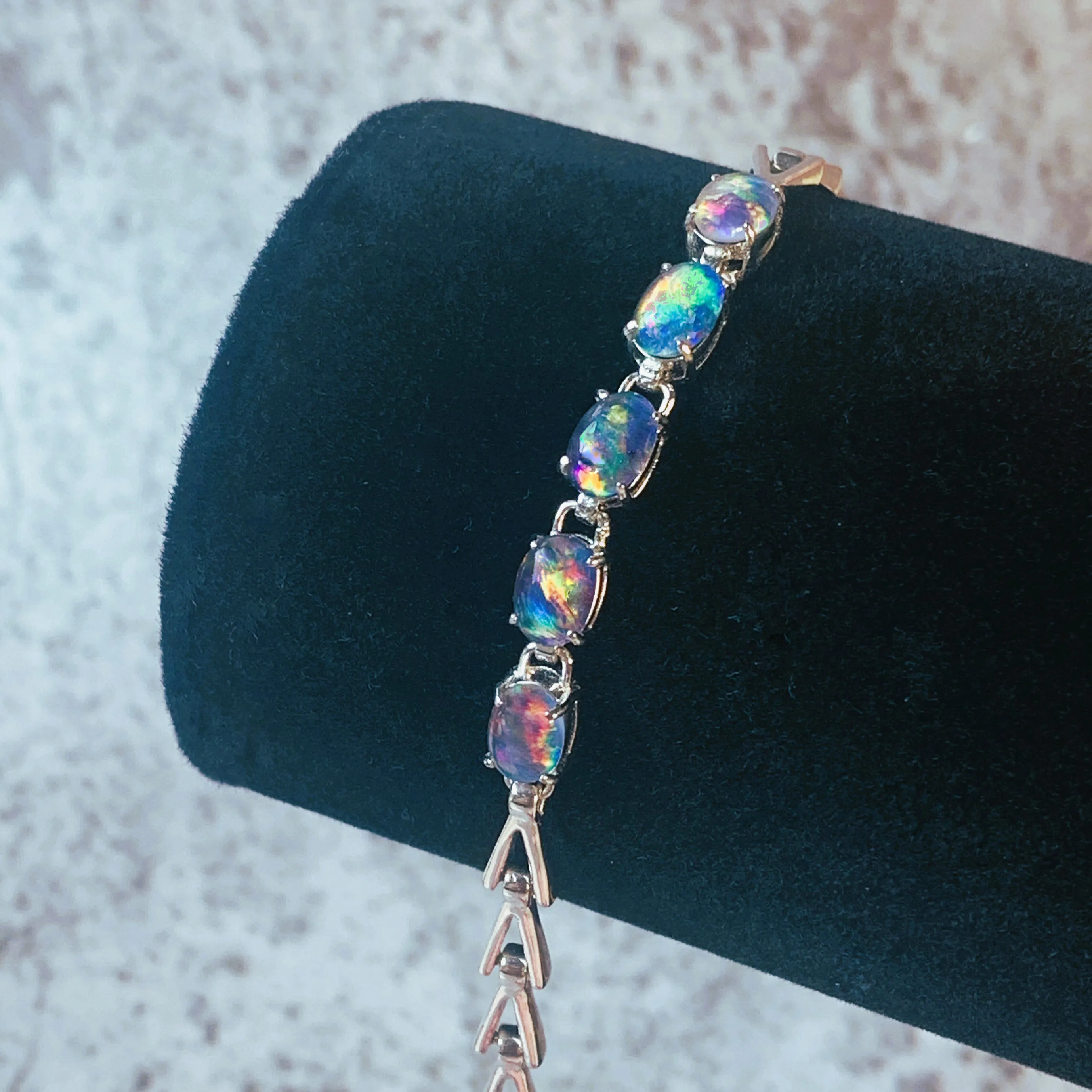 Sterling Silver 5 Opal triplet 8x6mm bracelet triangle design bracelet