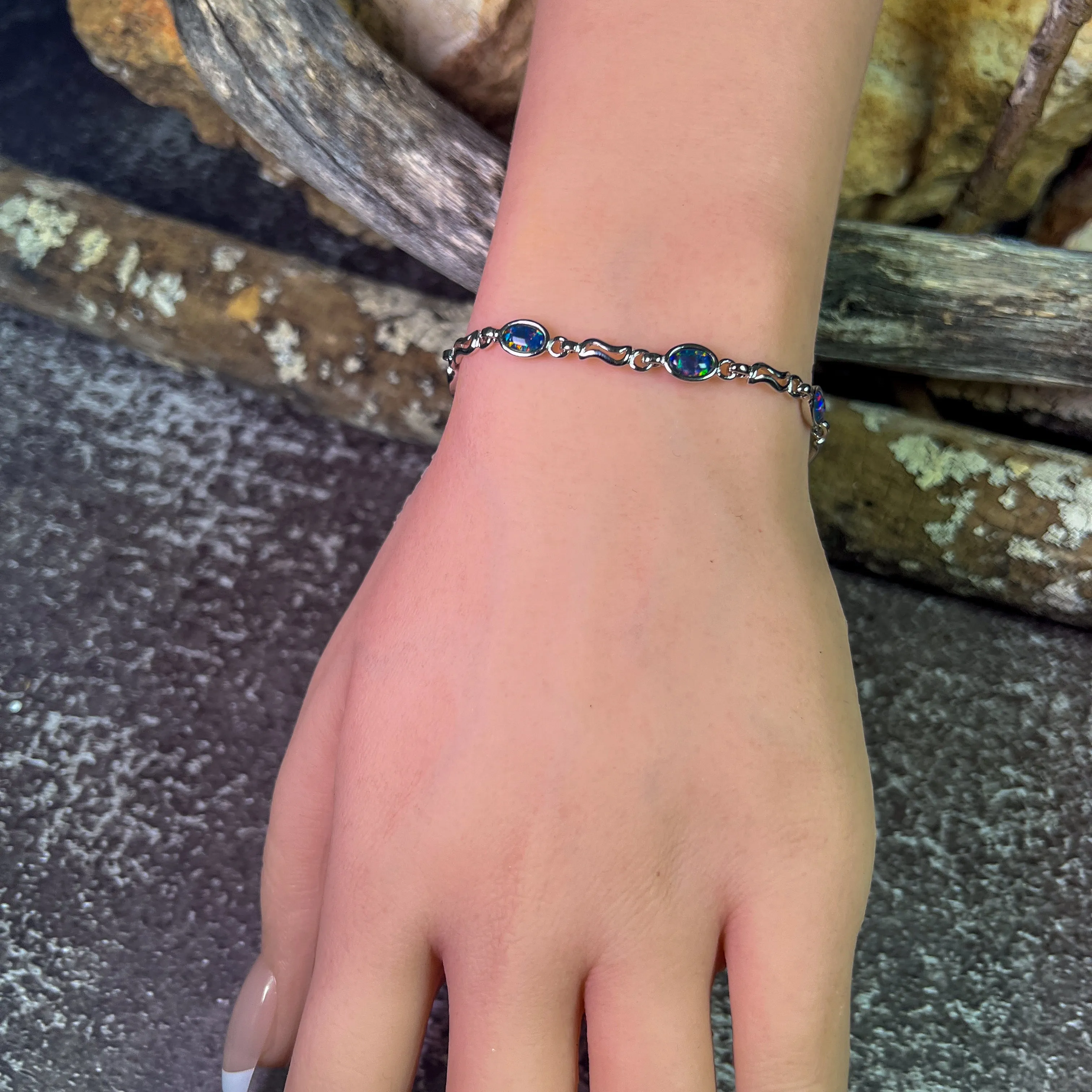 Sterling Silver 6x4mm Opal triplet bracelet