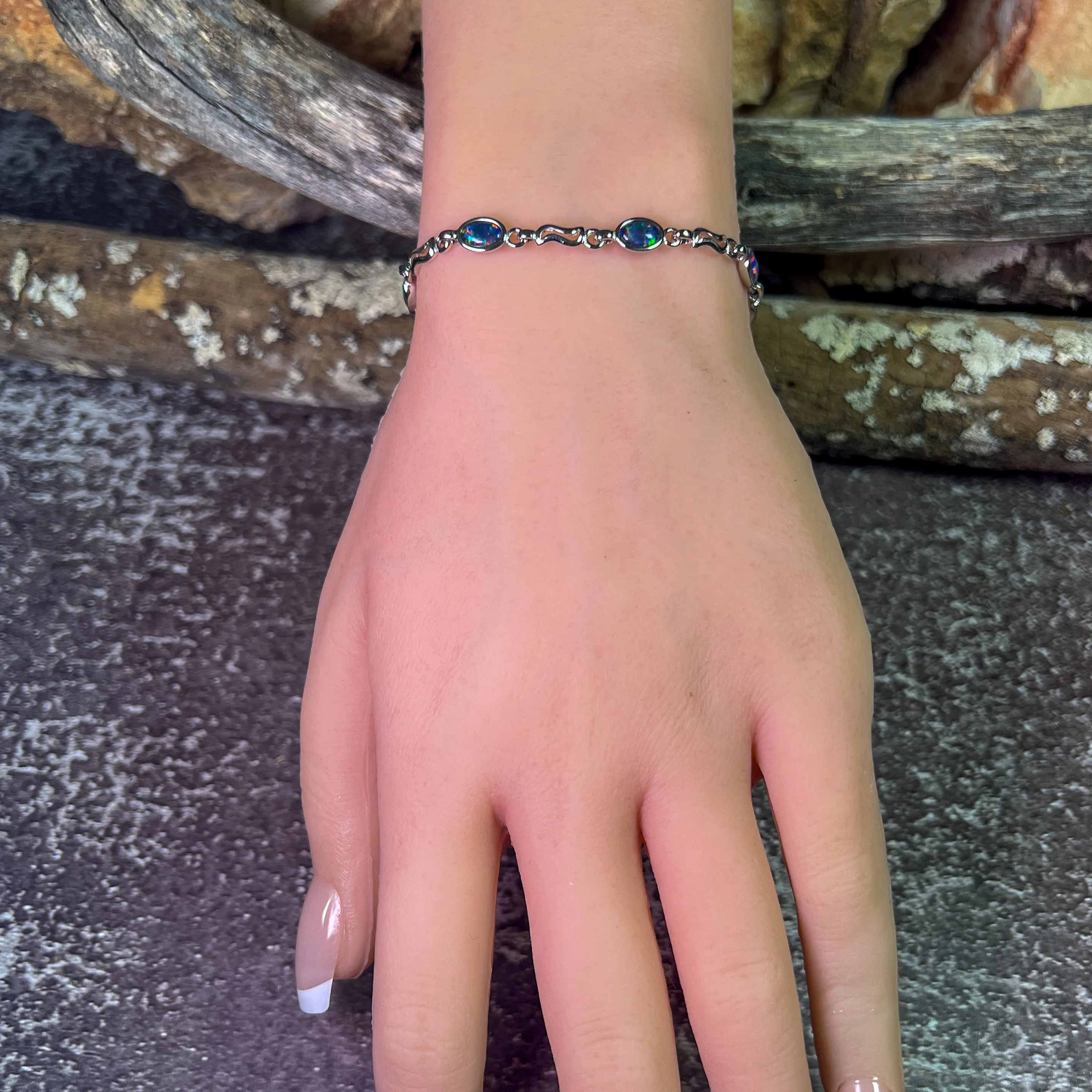 Sterling Silver 6x4mm Opal triplet bracelet