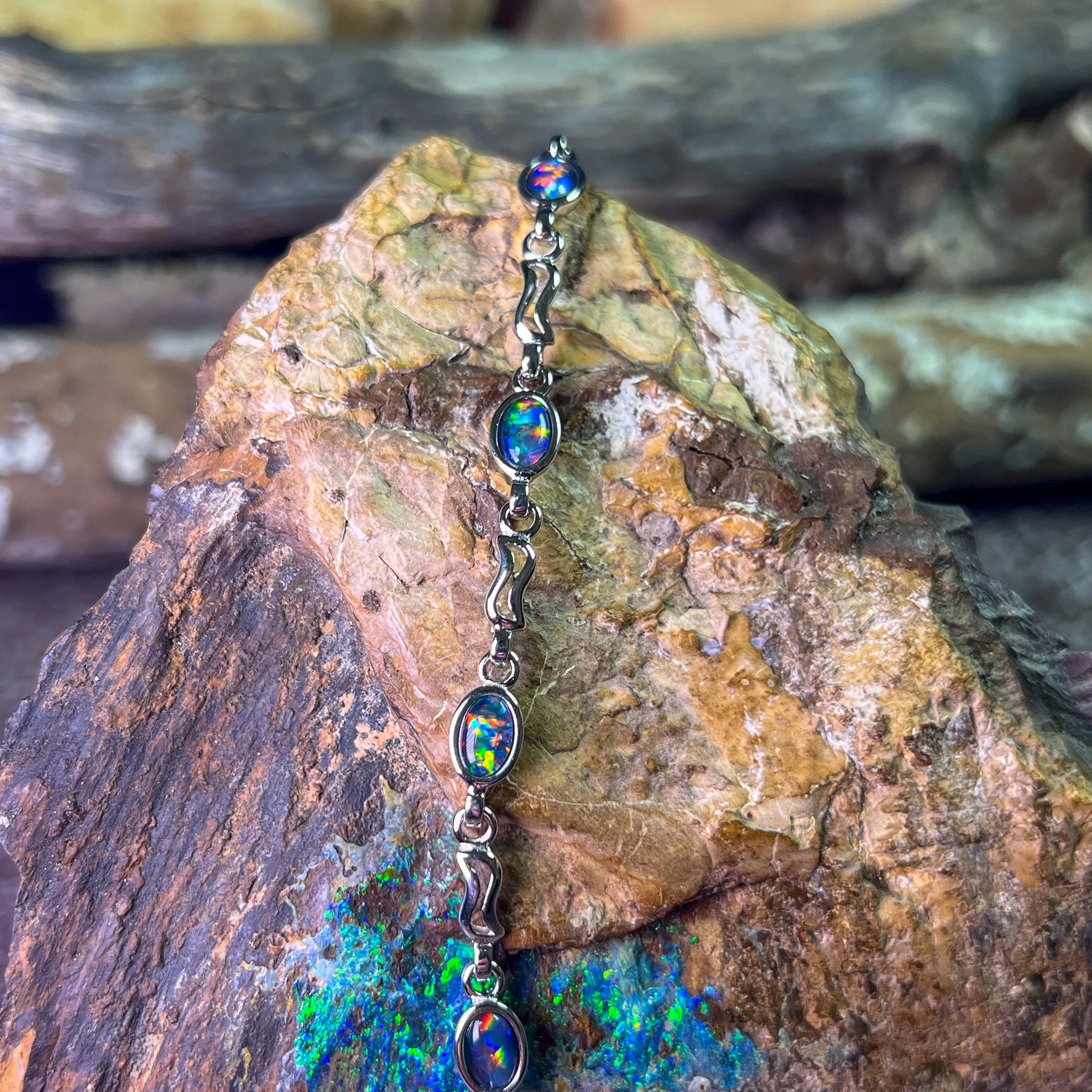 Sterling Silver 6x4mm Opal triplet bracelet