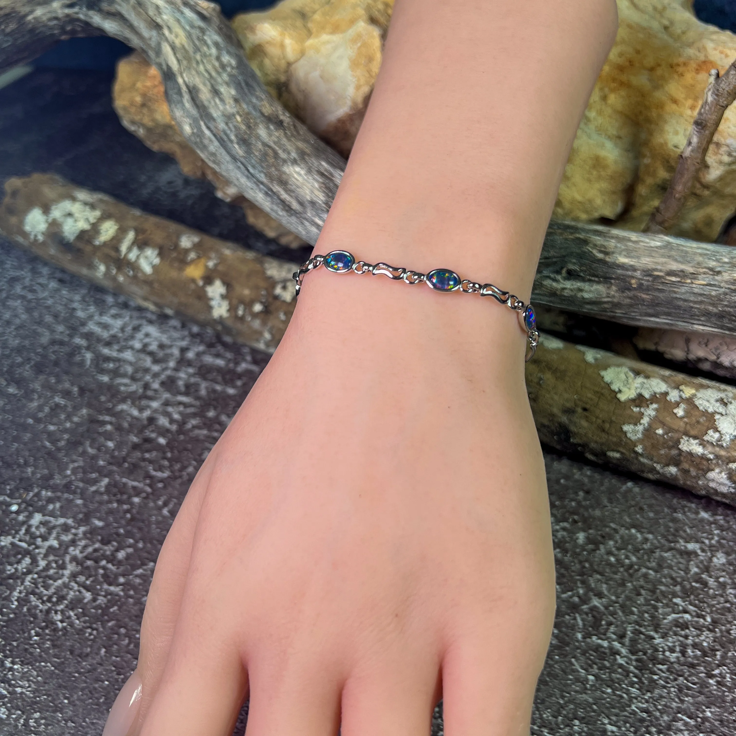 Sterling Silver 6x4mm Opal triplet bracelet