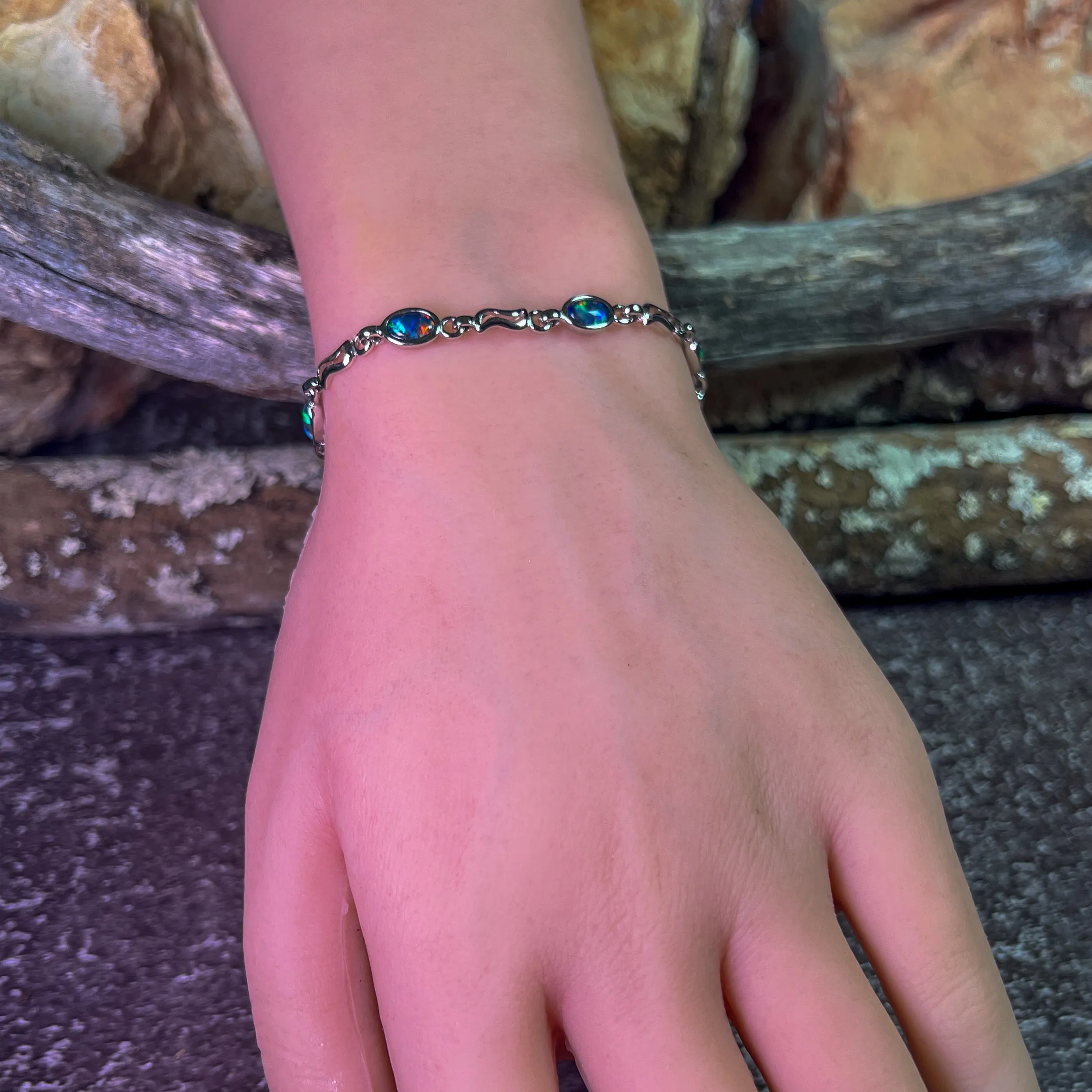 Sterling Silver 6x4mm Opal triplet bracelet