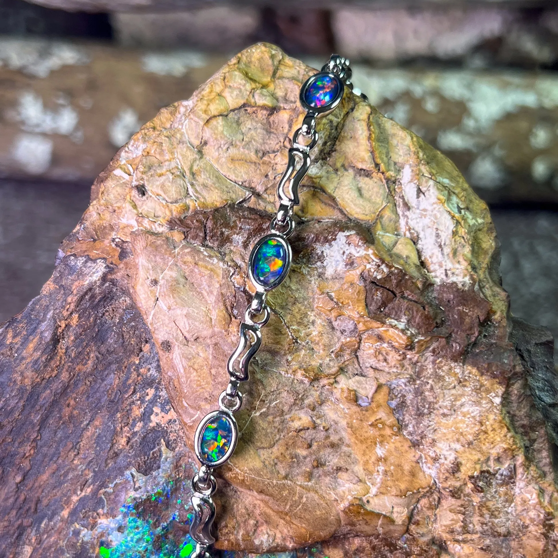Sterling Silver 6x4mm Opal triplet bracelet