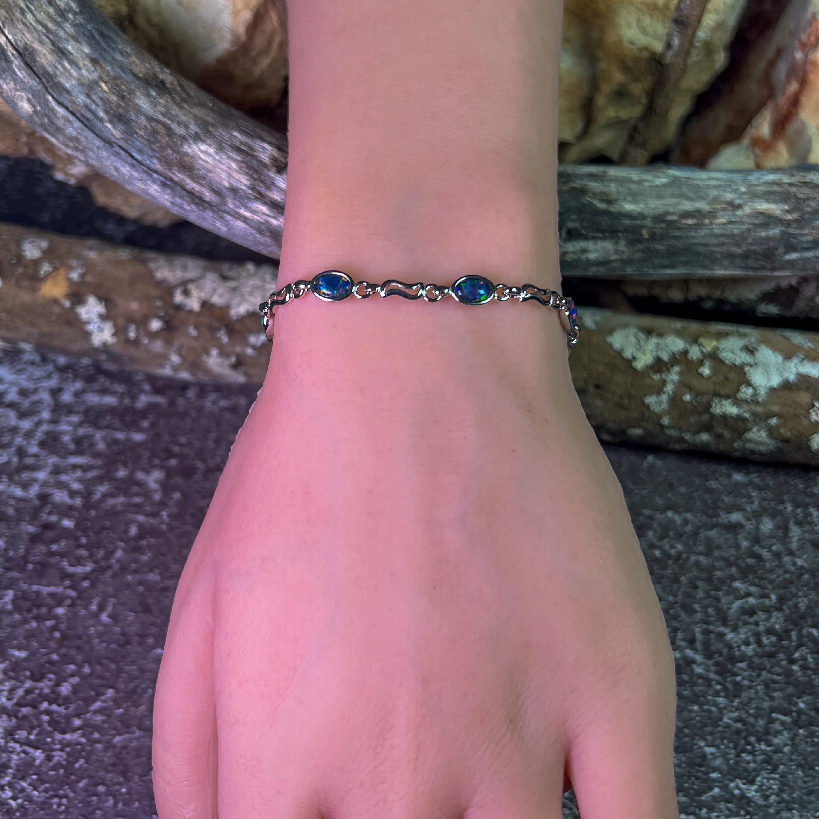 Sterling Silver 6x4mm Opal triplet bracelet