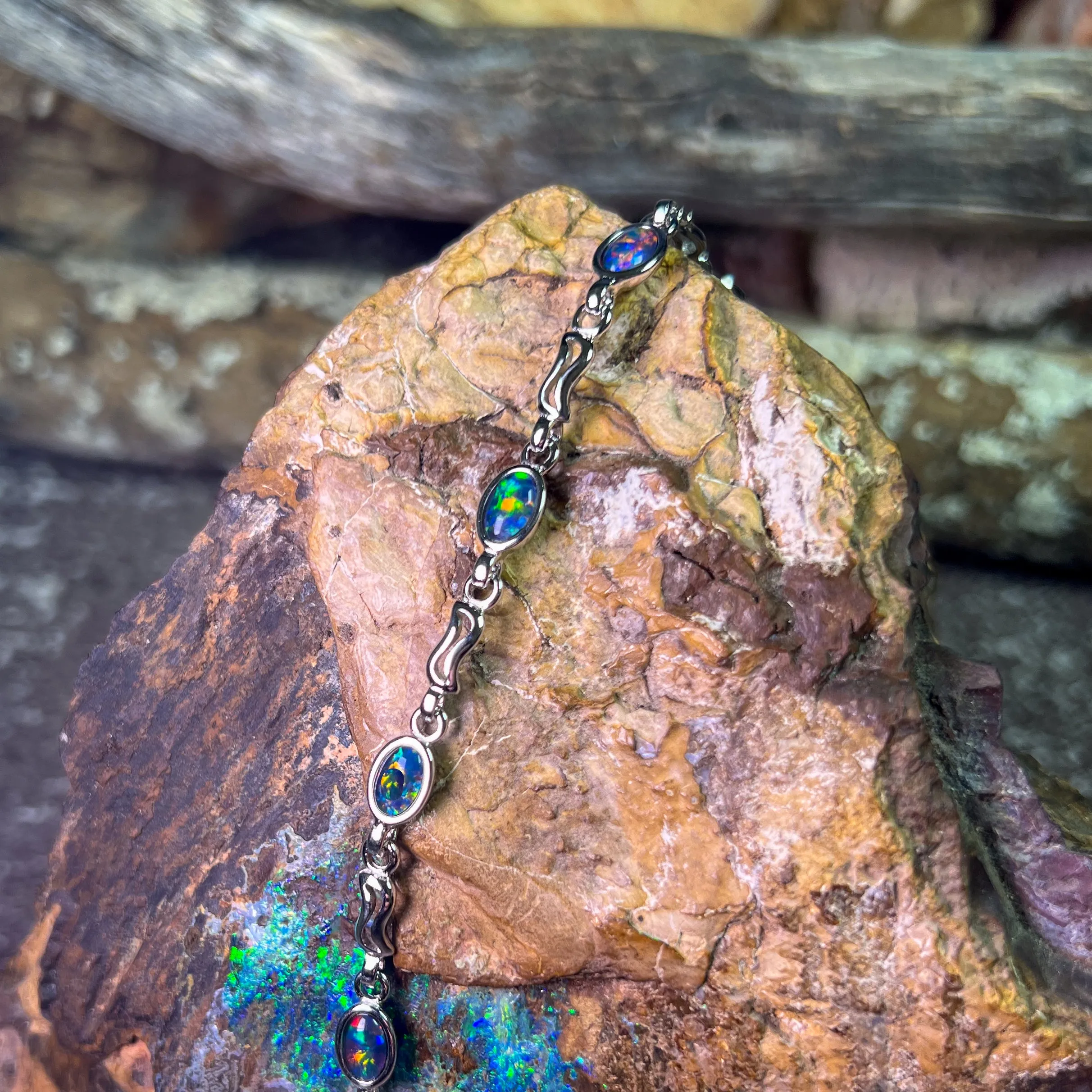 Sterling Silver 6x4mm Opal triplet bracelet