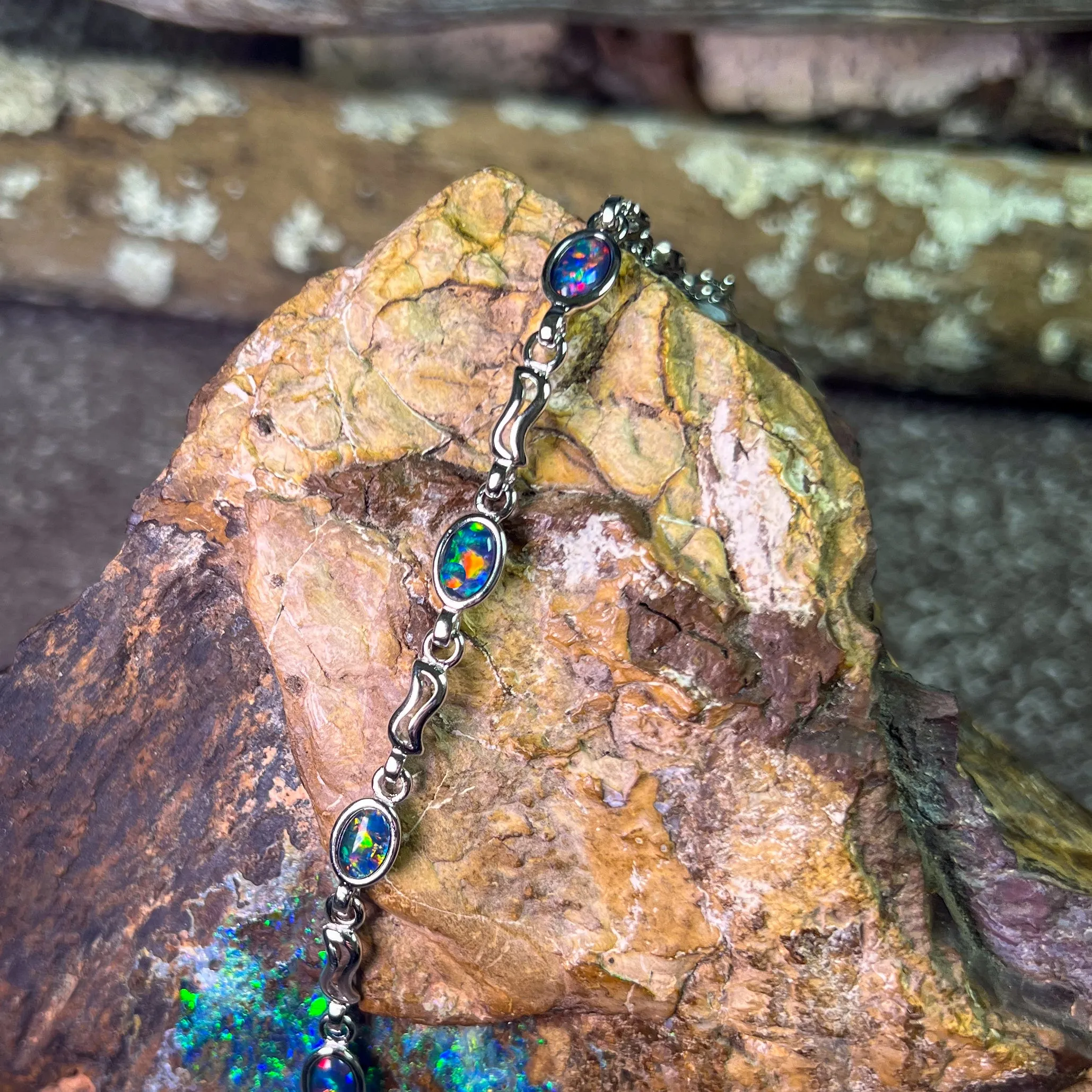 Sterling Silver 6x4mm Opal triplet bracelet