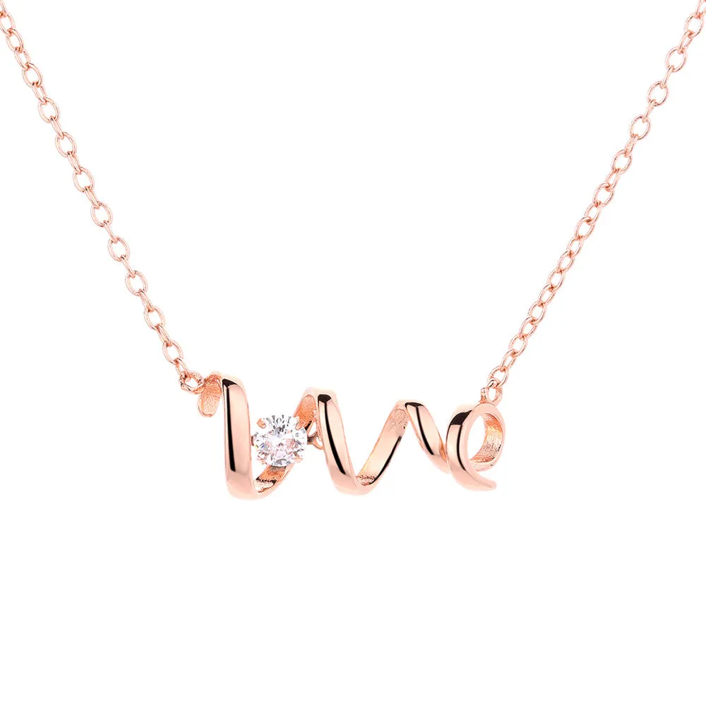 Sterling Silver and 14K Rose Gold Love Pendant Necklace