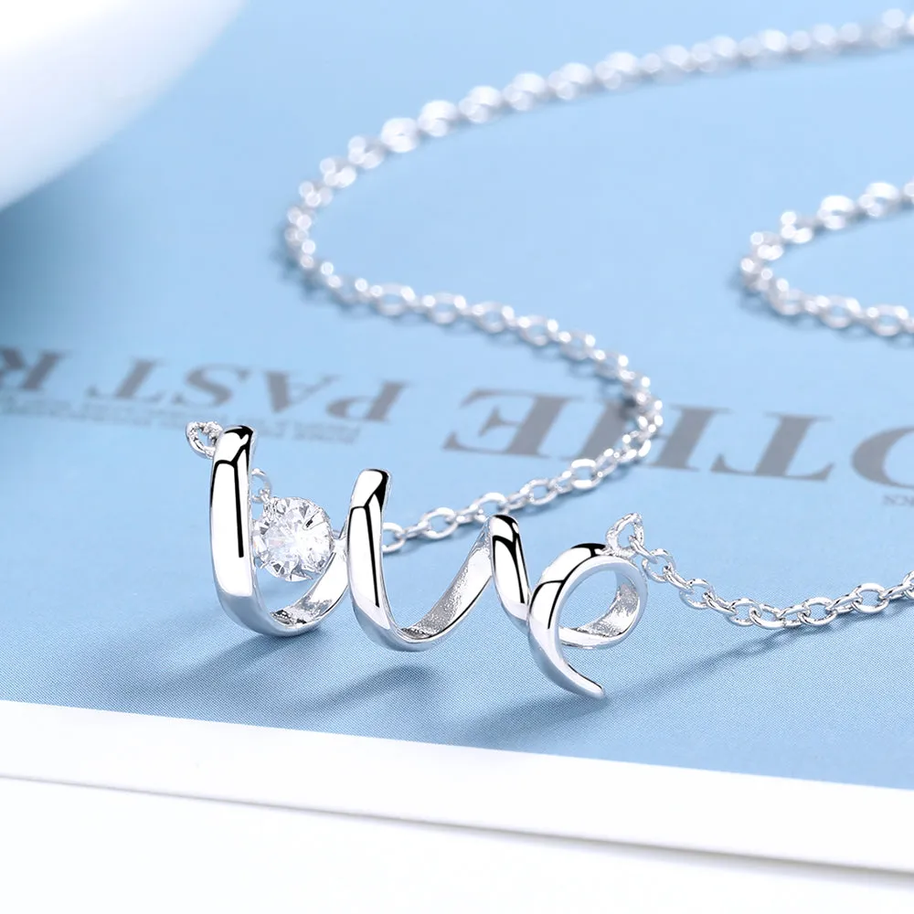 Sterling Silver and 14K Rose Gold Love Pendant Necklace