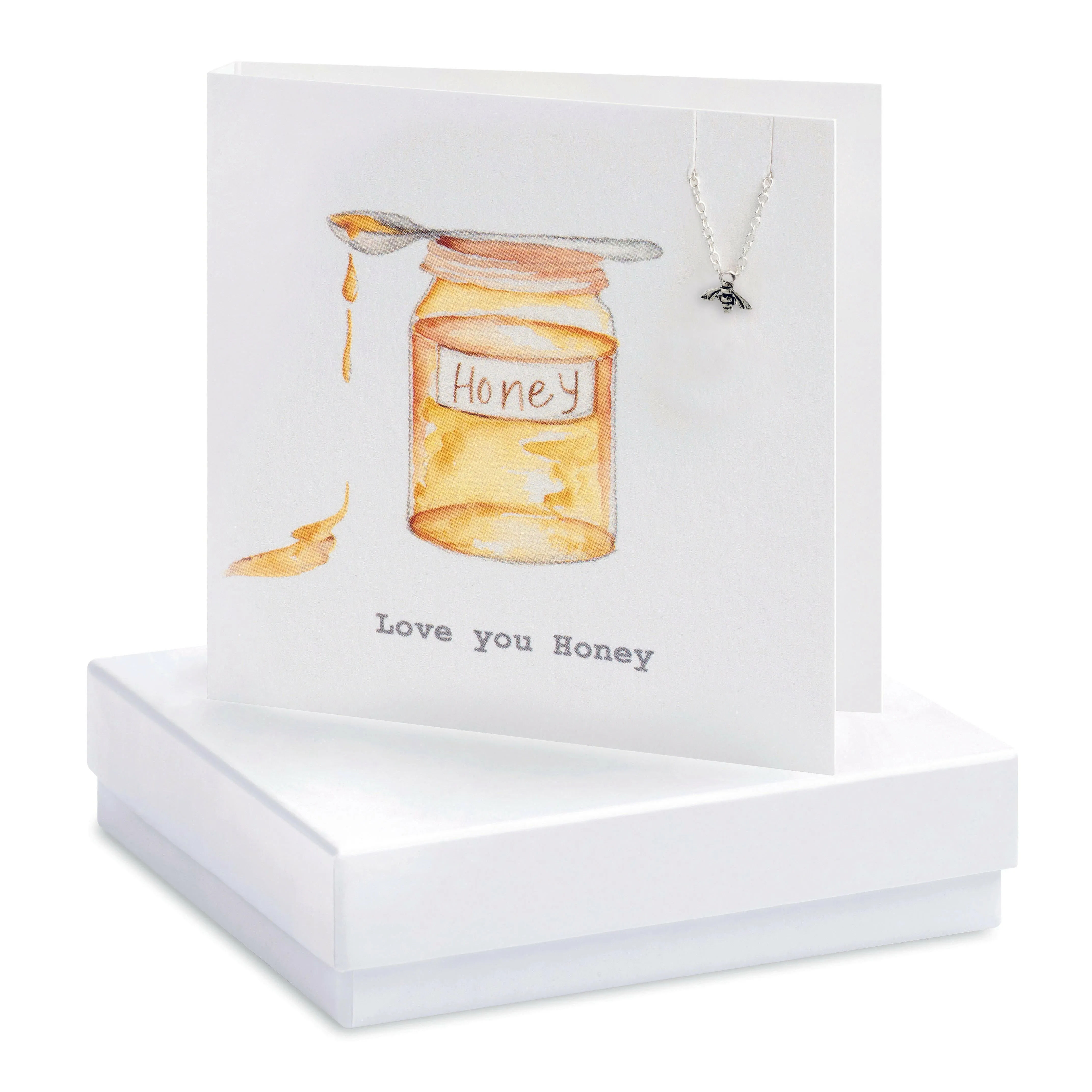Sterling Silver Bee Pendant Necklace with Love You Honey Card - Perfect Gift Set for Loved Ones - Gift Box and Greeting Card Included
